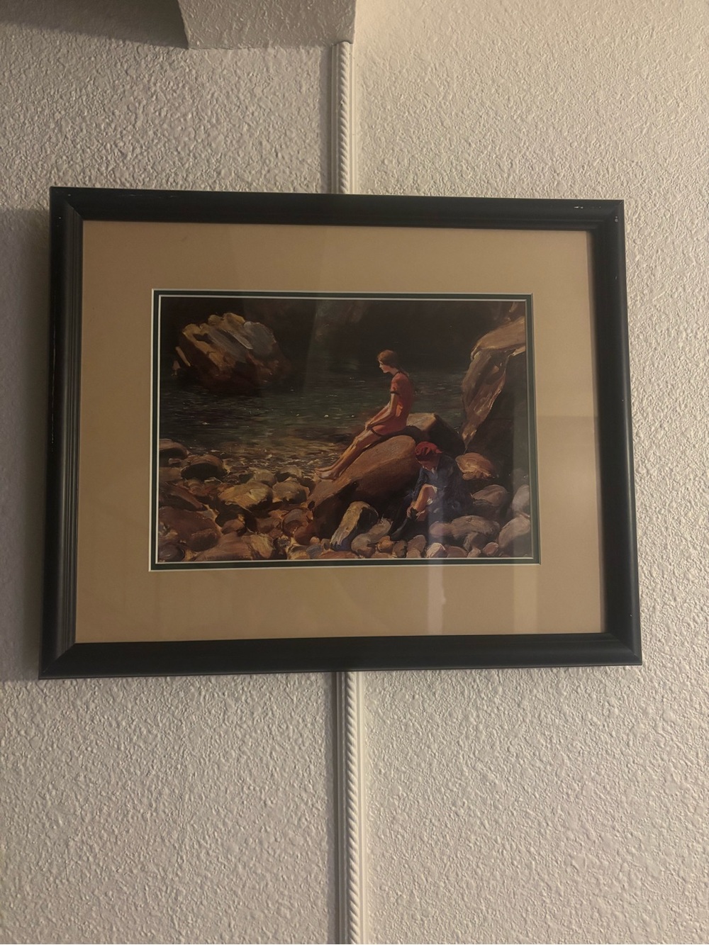 Black Framed Coastal Art Print with Tan Mat